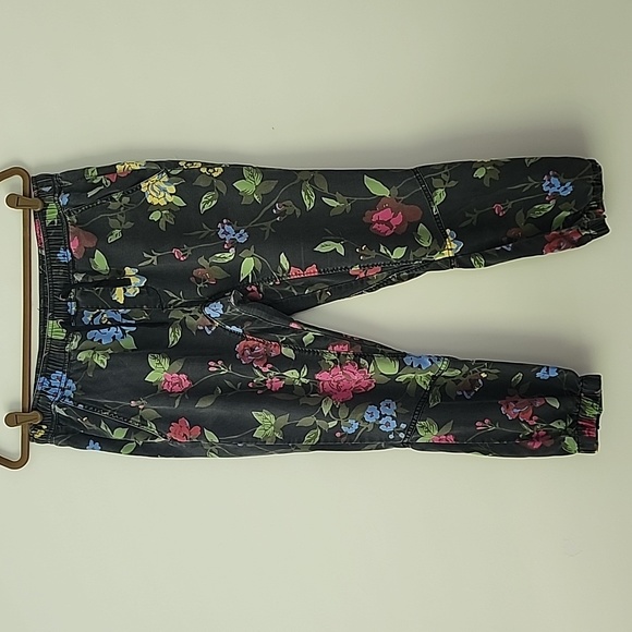 Pam & Gela Bohemian Black Floral Tapered Copped Jogger Relaxed Pants S - Picture 14 of 15